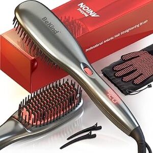30-in-1 hair straightening brush with anion design